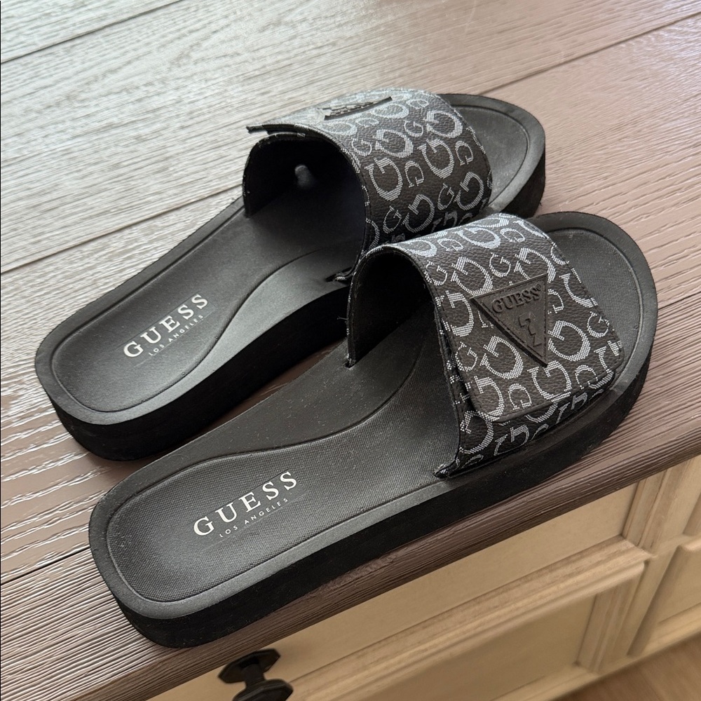 Guess Monogram Black Slide Sandals